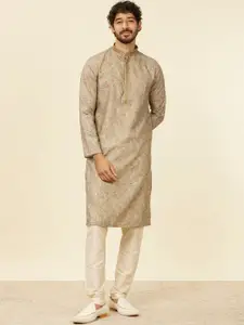 Manyavar Floral Woven Design Mandarin Collar Straight Kurta With Salwar