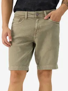 The Souled Store Brown Men Mid-Rise Faded Denim Shorts