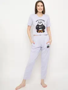 Camey Panda Printed Cotton Crop Cotton Night Suit