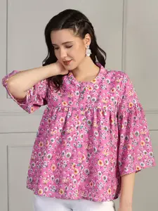 FASHION DREAM Floral Print Bell Sleeve Empire Top