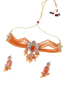 ODETTE Women Artificial Stones and Beads Studded Choker Necklace Set