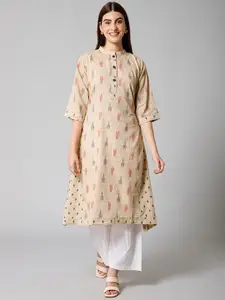 all about you Ethnic Motifs Printed Mandarin Collar Three-Quarter Sleeves A-Line Kurta
