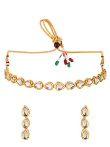 FEMMIBELLA Gold-Plated Kundan Stones Studded Choker Necklace And Earrings