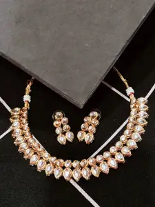 FEMMIBELLA Gold-Plated Kundan Stones Studded Necklace And Earrings