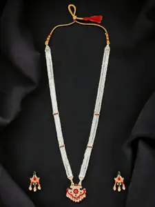 FEMMIBELLA Gold-Plated Stones Studded & Beaded Necklace And Earrings