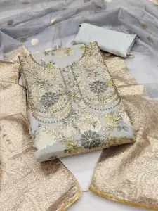 MAHALASA Ethnic Motifs Embroidered Zardozi Unstitched Dress Material