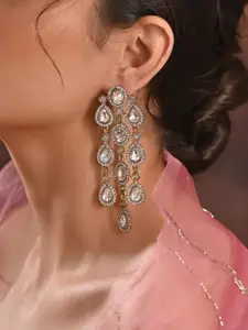 Fida Gold-Plated Cubic Zirconia Studded Classic Drop Earrings