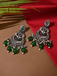 Fida Silver-Plated Artificial Stones Studded Beads Beaded Chandbalis Earrings