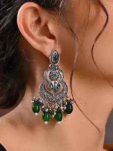 Fida Silver Plated Artificial Stones Studded Beads Beaded Oxidised Chandbalis Earrings