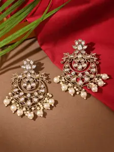 Fida Gold-Plated Artificial Stones and Beads & Pearls Beaded Classic Chandbalis Earrings