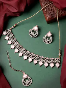 Sukkhi Rose Gold-Plated American Diamond Necklace and Earrings