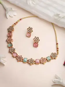 SukkhiGold-Plated Artificial Stones Studded Floral Necklace & Earrings