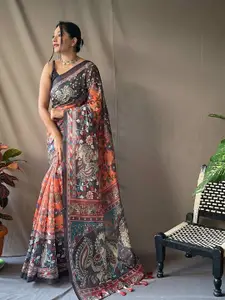 DEVATITHI Floral Cotton Blend Saree With Blouse Piece