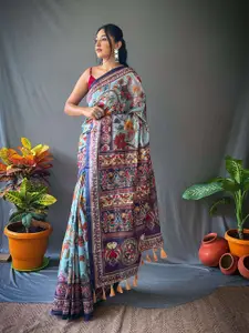 DEVATITHI Floral Cotton Blend Saree With Blouse Piece