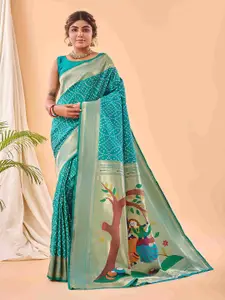 DEVATITHI Bandhani Zari Silk Blend Paithani Saree