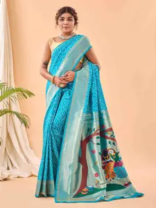 DEVATITHI Bandhani Zari Silk Blend Paithani Saree