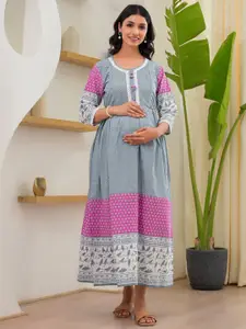 Aujjessa Printed Maternity Maxi Dress