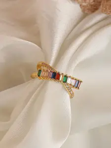 SWASHAA 18K Gold-Plated Rhinestones-Studded Finger Ring