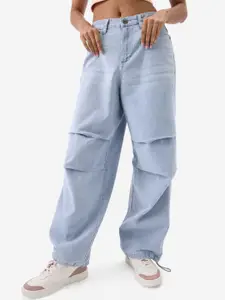The Souled Store Women Wide Leg Slash Knee Heavy Fade Pure Cotton Jeans