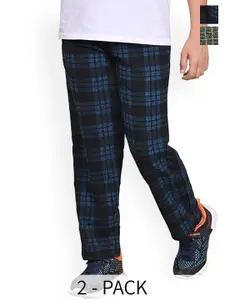 BAESD Boys Pack Of 2 Checked Mid-Rise Dry Fit Track Pants