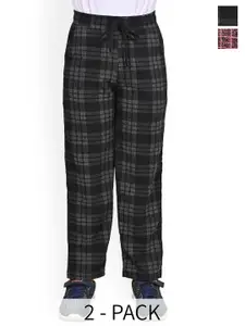 BAESD Boys Pack of 2 Checked Mid-Rise Dry-Fit Track Pants
