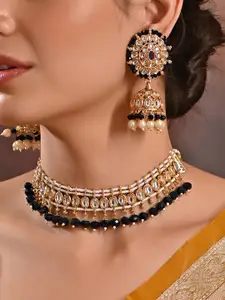 Fida  Gold-Plated Stones Studded & Beaded Necklace And Earrings
