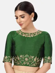 Studio Shringaar Floral Embroidered Boat Neck Thread Work Saree Blouse