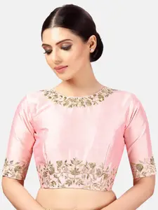 Studio Shringaar Floral Embroidered Boat Neck Thread Work Saree Blouse