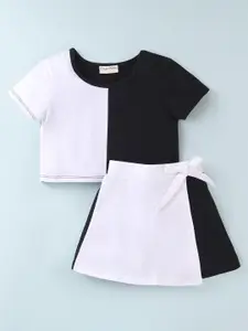 CrayonFlakes Girls Colourblocked Top with Skirt