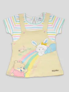 Babys Day Infant Girls Printed Cotton Dungaree & T-shirt With Panty