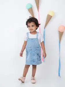 Babys Day Infant Girls Printed Cotton Dungaree With T-Shirt With Panty