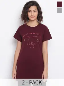 Duchess Pack Of 2 Printed Longline Lounge Tshirts