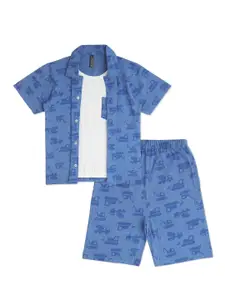 earth conscious Boys Printed Pure Cotton T-shirt With Shirt & Short