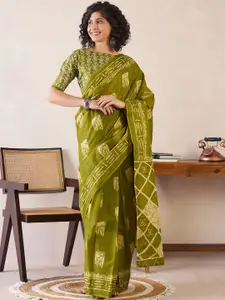 Saree mall Ethnic Motifs Poly Cotton Ready To Wear Bagru Sarees