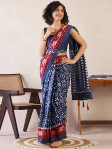 Saree mall Ethnic Motifs Poly Cotton Ready To Wear Ikat Saree