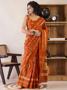 Saree mall Ethnic Motifs Poly Cotton Ready to Wear Ikat Sarees