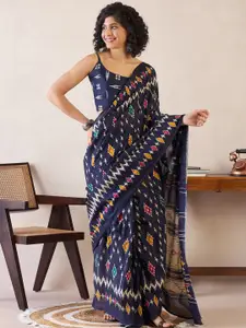Saree mall Ethnic Motifs Poly Cotton Ready to Wear Ikat Sarees