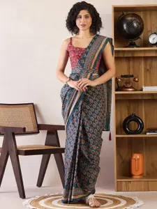 Saree mall Ethnic Motifs Poly Cotton Ready to Wear Bagru Sarees