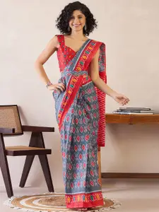 Saree mall Ethnic Motifs Poly Cotton Ready To Wear Ikat Saree