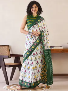 Saree mall Ethnic Motifs Poly Cotton Ready to Wear Ikat Sarees