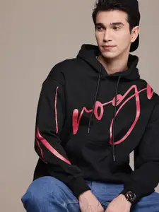 WROGN Brand Logo Printed Hooded Oversized Sweatshirt