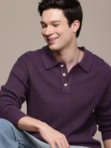 WROGN Shirt Collar Cable Knit Pullover Sweater