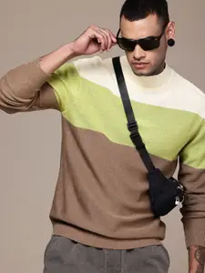 WROGN Colourblocked Comfort Fit Pullover Sweater