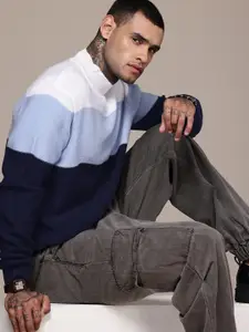 WROGN Colourblocked High Neck Pullover Sweater