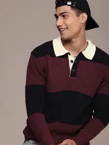 WROGN Comfort Fit Colourblocked Cable Knit Pullover Sweaters