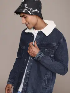WROGN Pure Cotton Comfort Fit Fuzzy Spread Collar Denim Jacket