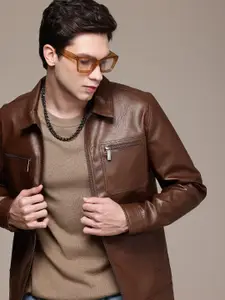 WROGN Spread Collar Textured Biker Jacket