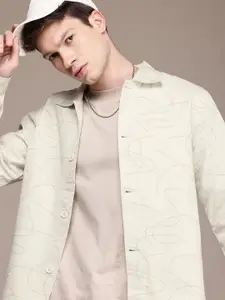 WROGN Printed Spread Collar Pure Cotton Oversized Tailored Jacket