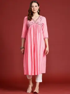 Anouk Pleated Embroidered Cotton Kurta