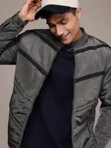 WROGN Striped Band Collar Padded Jacket